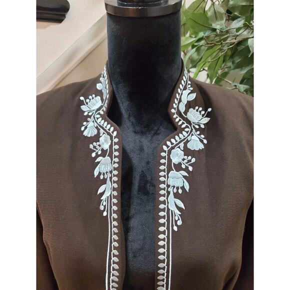 Madison Leigh Women's Brown Long Sleeve Embroidered Lined Open Front Jacket 10 - Picture 4 of 12